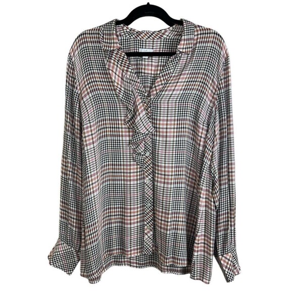 J Jill Glen Plaid Ruffle Placket Blouse‎ Top Multicolor Size Large Tall Feminine - Picture 1 of 11